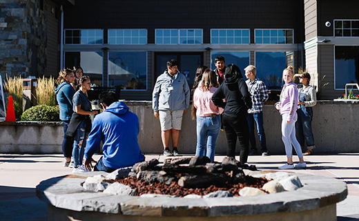 Students in front of a school